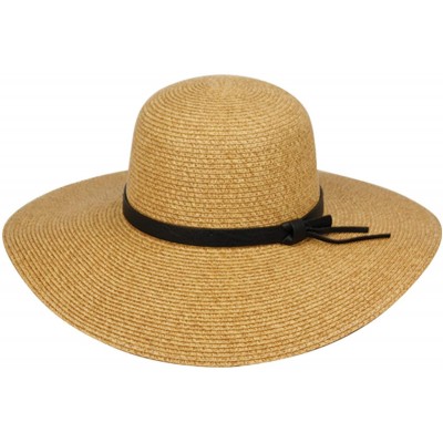 Fedoras Women's Braid Straw Wide Brim Fedora Hat UPF 50+ w/Adjustable Drawstring - Fl2251 Lt Brown - CM18E20HQTU $15.71