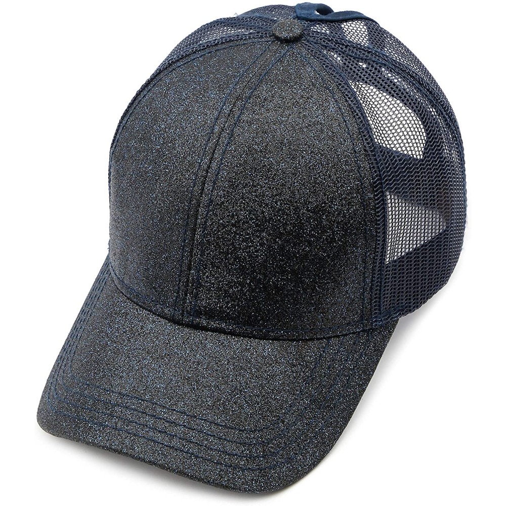 Baseball Caps Hatsandscarf Ponytail caps Messy Buns Trucker Plain Baseball Cap (BT-6) - Glitter-navy - CT18OZ563IT $15.26