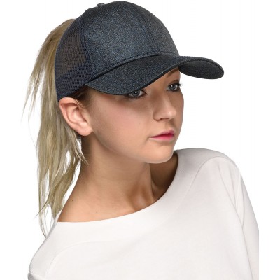 Baseball Caps Hatsandscarf Ponytail caps Messy Buns Trucker Plain Baseball Cap (BT-6) - Glitter-navy - CT18OZ563IT $15.26