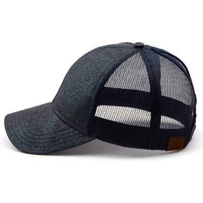 Baseball Caps Hatsandscarf Ponytail caps Messy Buns Trucker Plain Baseball Cap (BT-6) - Glitter-navy - CT18OZ563IT $15.26