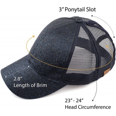 Baseball Caps Hatsandscarf Ponytail caps Messy Buns Trucker Plain Baseball Cap (BT-6) - Glitter-navy - CT18OZ563IT $15.26