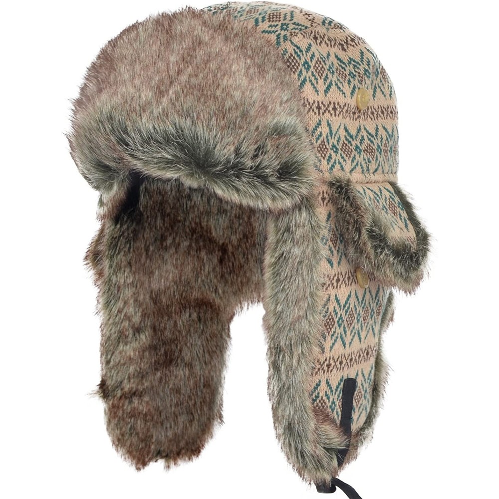 Bomber Hats Unisex Winter Knit Russian Ushanka Cossack Trapper Pilot Aviator Cap Hat - Light Green - CQ127F3BCLR $25.36