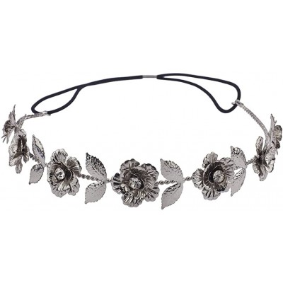 Headbands Gold Tone and Crystal Stone Goddess Flower Leaf Crown Headband - Silver - CB12OCC2NMY $22.41