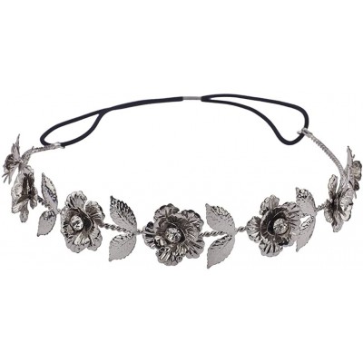 Headbands Gold Tone and Crystal Stone Goddess Flower Leaf Crown Headband - Silver - CB12OCC2NMY $9.34