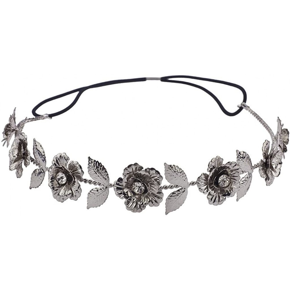 Headbands Gold Tone and Crystal Stone Goddess Flower Leaf Crown Headband - Silver - CB12OCC2NMY $9.34