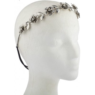 Headbands Gold Tone and Crystal Stone Goddess Flower Leaf Crown Headband - Silver - CB12OCC2NMY $9.34