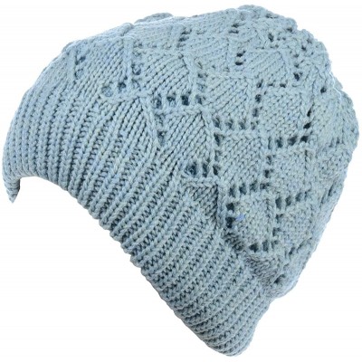 Skullies & Beanies Womens Winter Knit Beanie Hat Plush Fleece Lined - 507paleblue - C018ZAQDW6D $40.79
