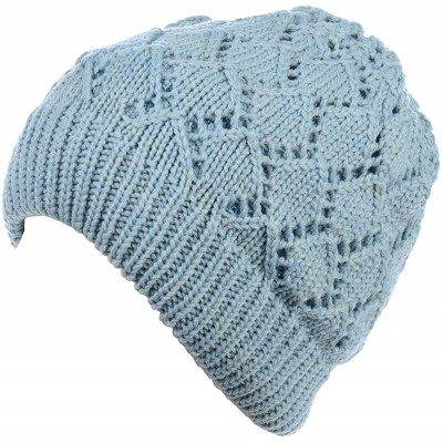 Skullies & Beanies Womens Winter Knit Beanie Hat Plush Fleece Lined - 507paleblue - C018ZAQDW6D $16.42