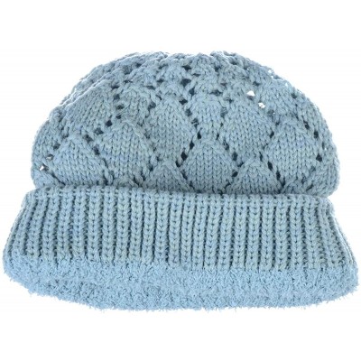 Skullies & Beanies Womens Winter Knit Beanie Hat Plush Fleece Lined - 507paleblue - C018ZAQDW6D $16.42