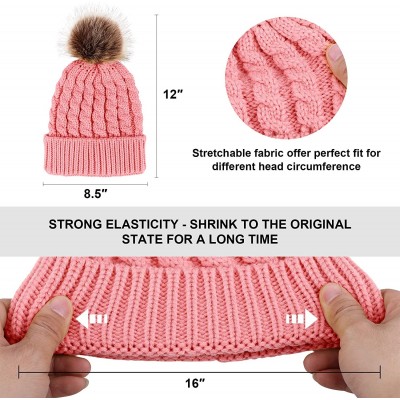 Skullies & Beanies Winter Rib-Knit Beanie Chunky Baggy Hat for Women Snow Cable Knit Skull Ski Cap with Faux Fur Pompom - Pin...