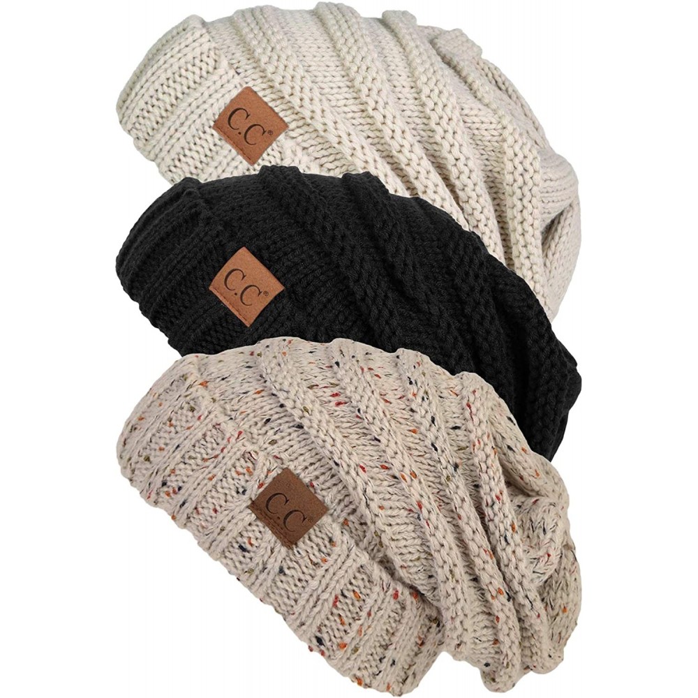 Skullies & Beanies Oversized Beanie Bundle - Black- Beige- Oatmeal Confetti (3 Pack) - C118NRGZTDC $27.85