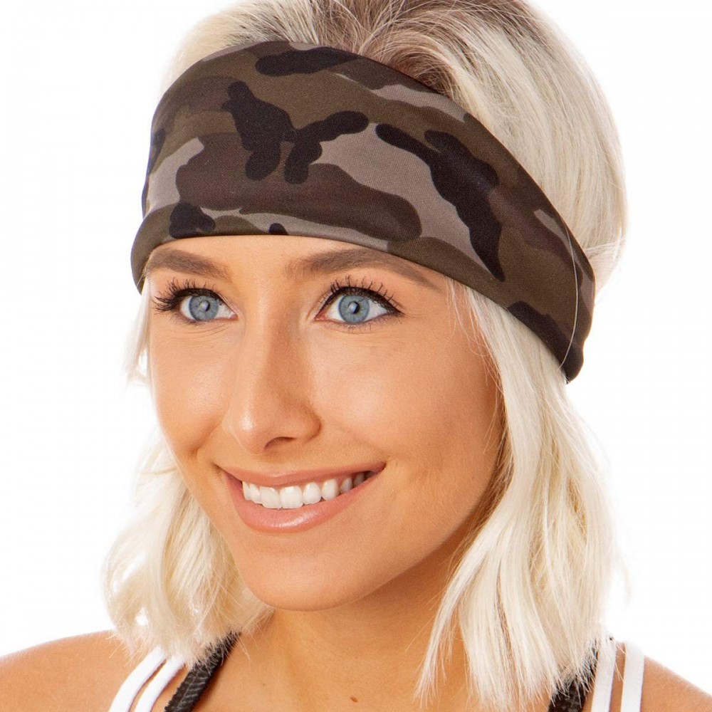 Headbands Adjustable & Stretchy Printed Xflex Wide Headbands for Women Girls & Teens (Dark Grey Camo 1pk) - CD18HA4SO2K $13.60