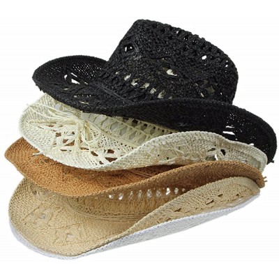 Sun Hats Summer Hats for Women Casual Solid Straw Hat Panama Cowboy Caps Men Hollow Out Beach Sun Hat - Beige - CA18EC6E48Z $...