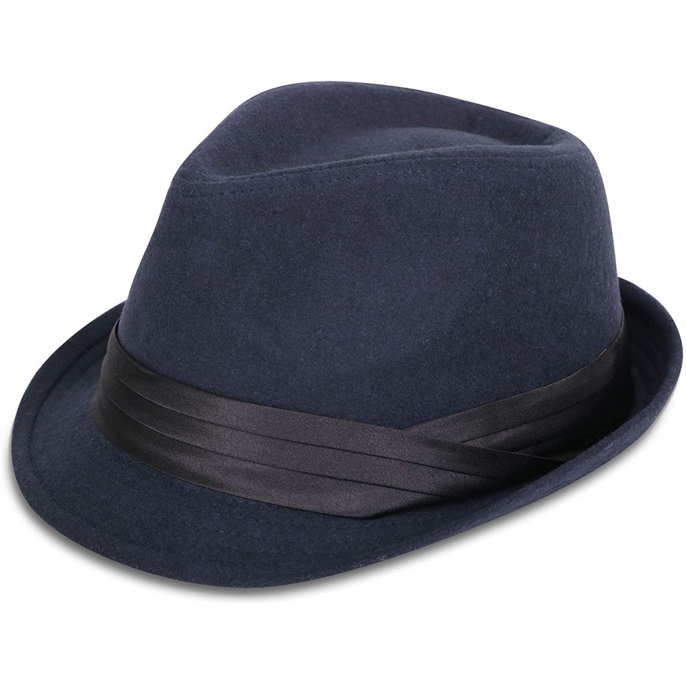 Fedoras Men's Women's Manhattan Structured Gangster Trilby Fedora Hat - P_dark Blue - CR18K78KRDK $15.95