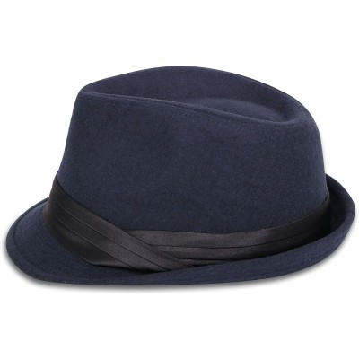 Fedoras Men's Women's Manhattan Structured Gangster Trilby Fedora Hat - P_dark Blue - CR18K78KRDK $15.95