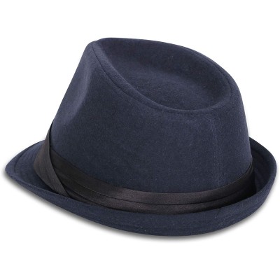 Fedoras Men's Women's Manhattan Structured Gangster Trilby Fedora Hat - P_dark Blue - CR18K78KRDK $15.95