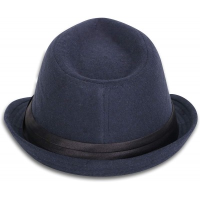 Fedoras Men's Women's Manhattan Structured Gangster Trilby Fedora Hat - P_dark Blue - CR18K78KRDK $15.95