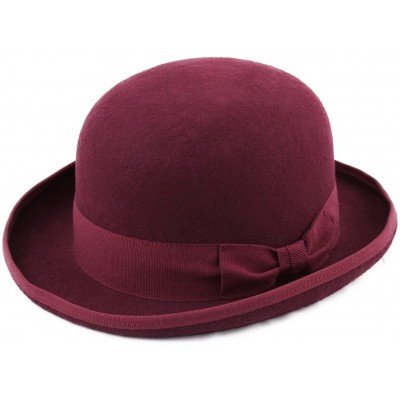 Fedoras Classic Melon Wool Felt Bowler Hat - Bordeaux - CF187NEQHE4 $37.77