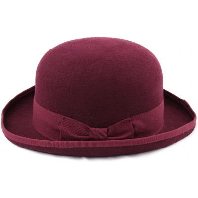 Fedoras Classic Melon Wool Felt Bowler Hat - Bordeaux - CF187NEQHE4 $37.77