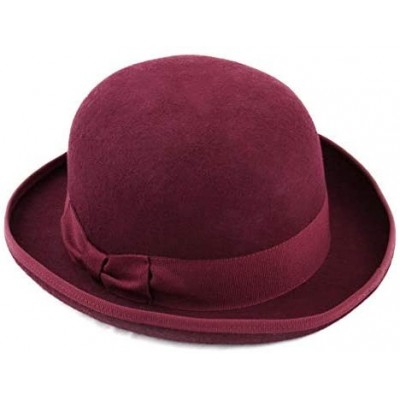 Fedoras Classic Melon Wool Felt Bowler Hat - Bordeaux - CF187NEQHE4 $37.77