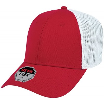 Baseball Caps Low Profile Flex Fitting Mesh Back Trucker Cap - Red White - CV18I2444IU $23.32