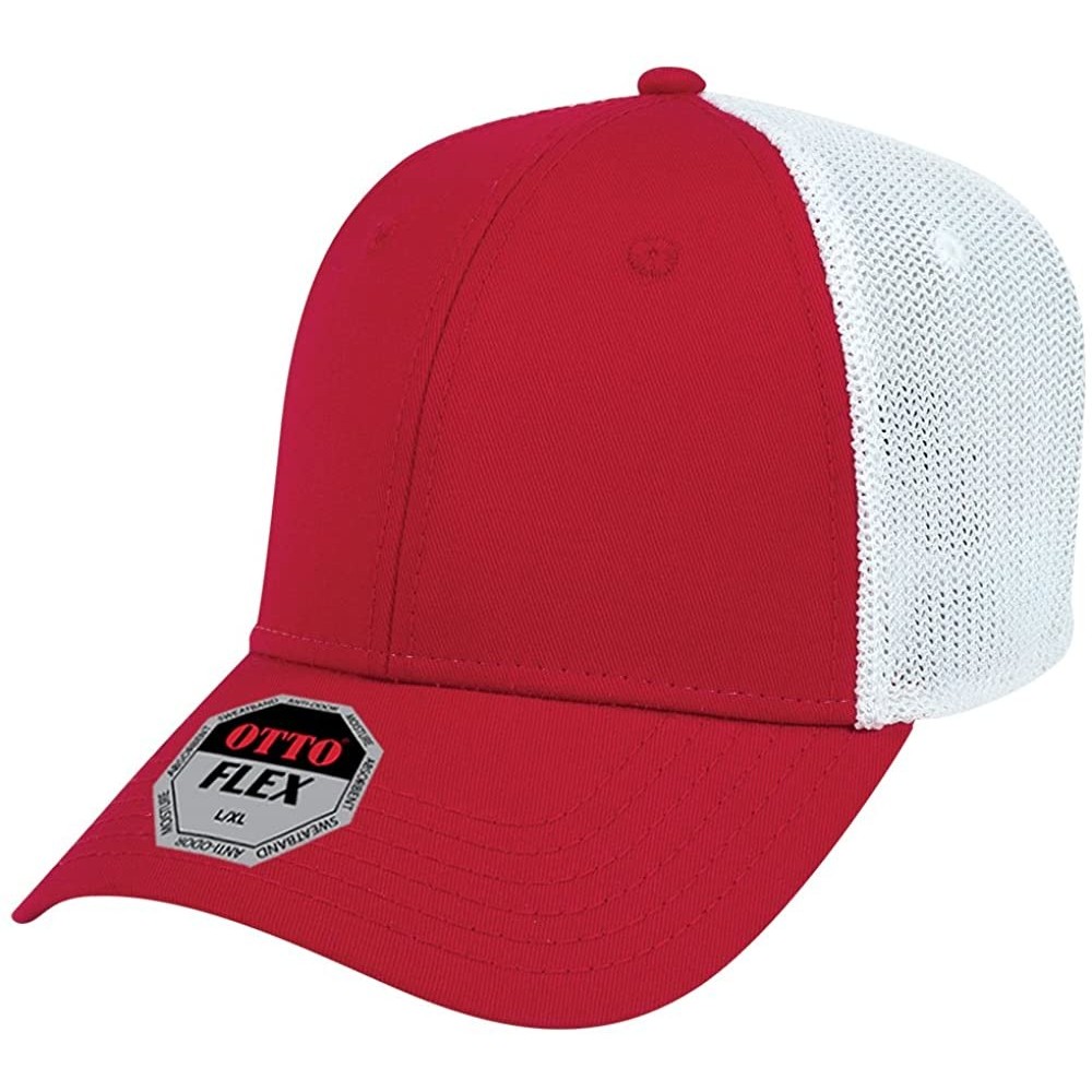 Baseball Caps Low Profile Flex Fitting Mesh Back Trucker Cap - Red White - CV18I2444IU $9.82