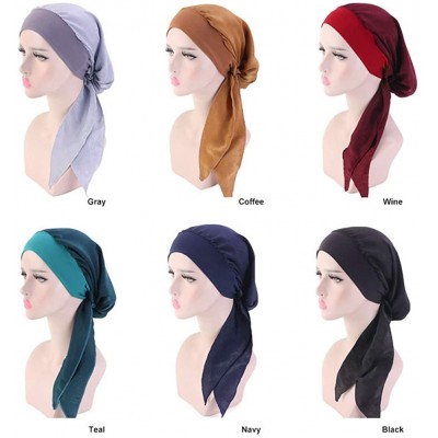 Skullies & Beanies Women Vintage Silky Turbans Head Scarf Elastic Wide Band Multifunction Printing Hat Chemo Hair Loss Cap - ...