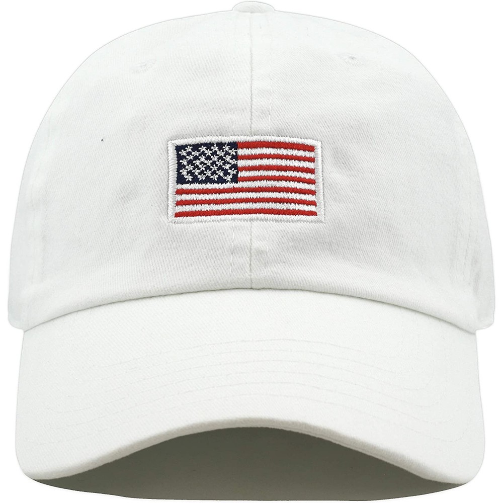 Baseball Caps USA Flag Embroidery Premium Soft 100% Cotton Low Profile Adjustable Baseball Dad Cap - Flag-white - CC182I8AYAK...