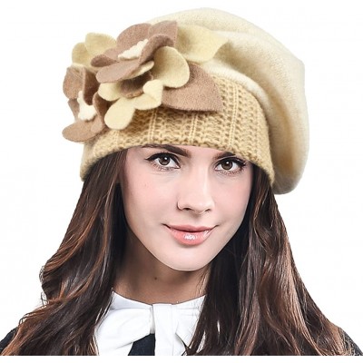 Berets Lady French Beret Wool Beret Chic Beanie Winter Hat Jf-br034 - Floral Cream - CW12O77IH68 $41.95
