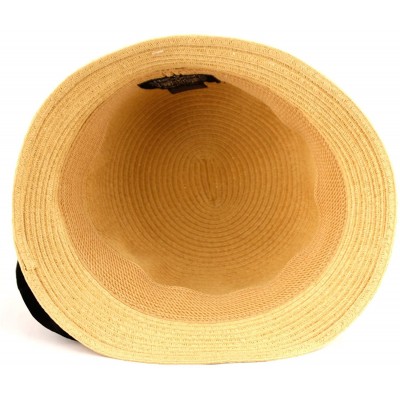 Bucket Hats Womens 100% Paper Straw Ribbon Flower Accent Cloche Bucket Bell Summer Hat - A Natural - CR12HN8O35L $15.62