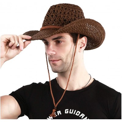 Fedoras Mens Wide Brim Straw Hat Fedora Panama Summer Beach Sun Hat UPF - B-brown - CS18SO4QE5N $15.91