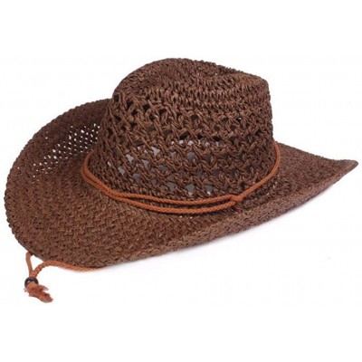 Fedoras Mens Wide Brim Straw Hat Fedora Panama Summer Beach Sun Hat UPF - B-brown - CS18SO4QE5N $15.91