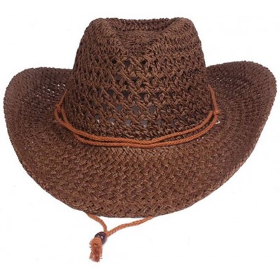 Fedoras Mens Wide Brim Straw Hat Fedora Panama Summer Beach Sun Hat UPF - B-brown - CS18SO4QE5N $15.91