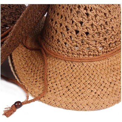 Fedoras Mens Wide Brim Straw Hat Fedora Panama Summer Beach Sun Hat UPF - B-brown - CS18SO4QE5N $15.91