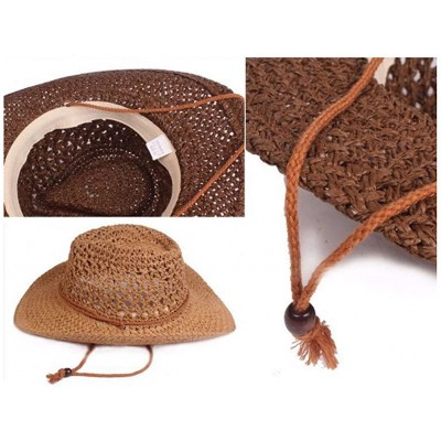 Fedoras Mens Wide Brim Straw Hat Fedora Panama Summer Beach Sun Hat UPF - B-brown - CS18SO4QE5N $15.91