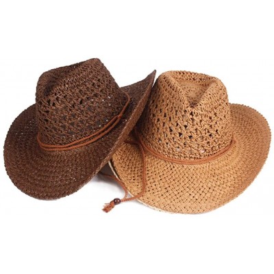 Fedoras Mens Wide Brim Straw Hat Fedora Panama Summer Beach Sun Hat UPF - B-brown - CS18SO4QE5N $15.91