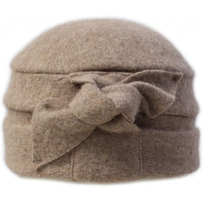 Bucket Hats Flower 100% Wool Dome Bucket Hat Winter Cloche Hat Fedoras Derby Hat - E-light Tan - CP18HEHGZCX $14.42