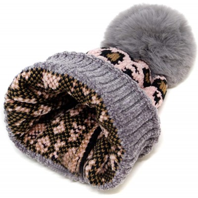 Skullies & Beanies Women Fashion Winter Fall Soft Knitted Multi Color Animal Print Cat Ear Beanie Hats - CQ18YL6AEMN $8.62