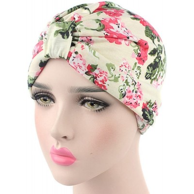 Skullies & Beanies Womens Floral Print Cotton Turban Chemo Sleep Cap-Turban Hat Cap Hair Wrap - 3 Colors(print Blue+pink+beig...