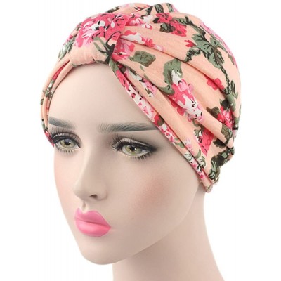 Skullies & Beanies Womens Floral Print Cotton Turban Chemo Sleep Cap-Turban Hat Cap Hair Wrap - 3 Colors(print Blue+pink+beig...