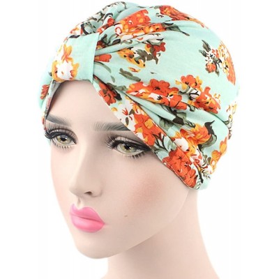 Skullies & Beanies Womens Floral Print Cotton Turban Chemo Sleep Cap-Turban Hat Cap Hair Wrap - 3 Colors(print Blue+pink+beig...