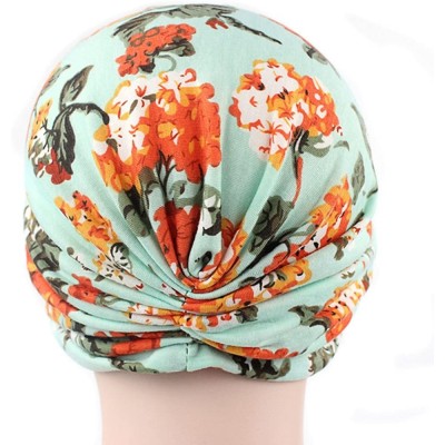 Skullies & Beanies Womens Floral Print Cotton Turban Chemo Sleep Cap-Turban Hat Cap Hair Wrap - 3 Colors(print Blue+pink+beig...