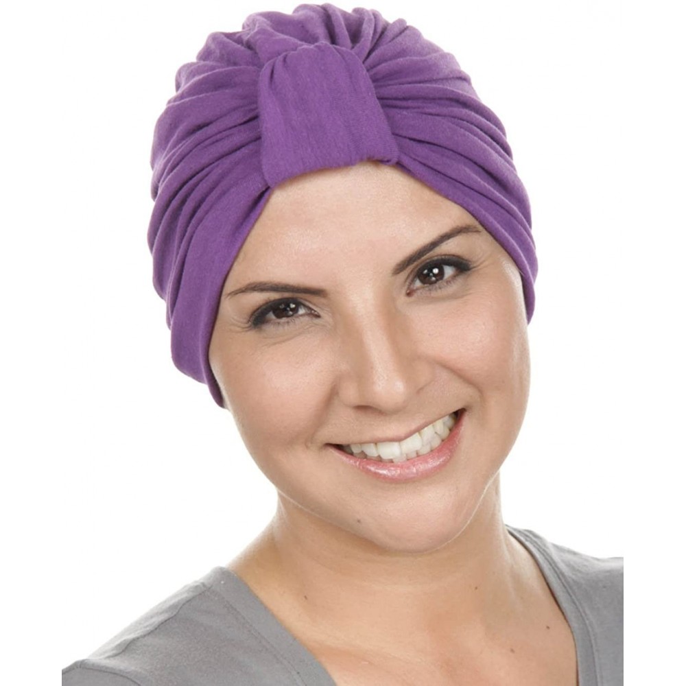 Skullies & Beanies Classic Cotton Turban Soft Pleated Chemo Cap for Women with Cancer Hair Loss - 11- Purple - CM11K4JDUGP $1...
