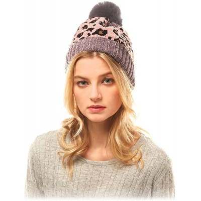 Skullies & Beanies Women Fashion Winter Fall Soft Knitted Multi Color Animal Print Cat Ear Beanie Hats - CQ18YL6AEMN $8.62