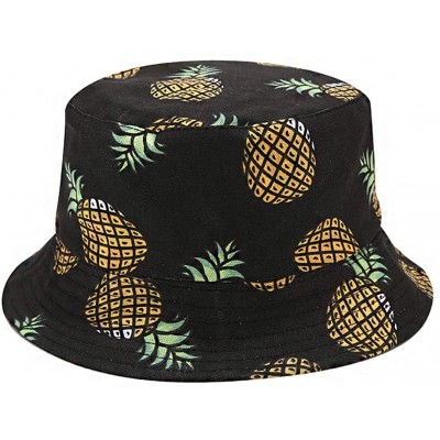 Bucket Hats Reversible Cotton Bucket Hat Multicolored Fisherman Cap Packable Sun Hat - Black Pineapple - CE196ES6XSQ $10.23