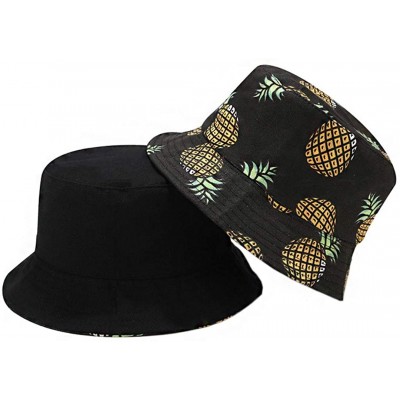 Bucket Hats Reversible Cotton Bucket Hat Multicolored Fisherman Cap Packable Sun Hat - Black Pineapple - CE196ES6XSQ $10.23