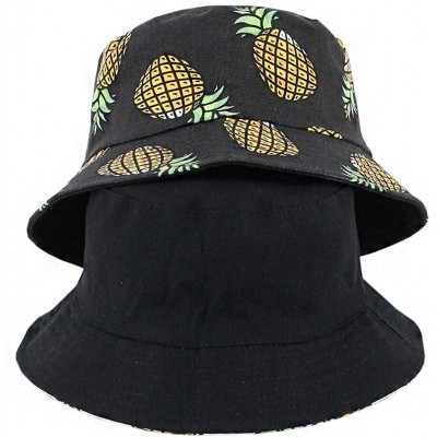 Bucket Hats Reversible Cotton Bucket Hat Multicolored Fisherman Cap Packable Sun Hat - Black Pineapple - CE196ES6XSQ $10.23