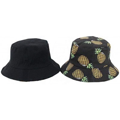 Bucket Hats Reversible Cotton Bucket Hat Multicolored Fisherman Cap Packable Sun Hat - Black Pineapple - CE196ES6XSQ $10.23