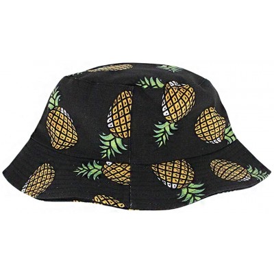 Bucket Hats Reversible Cotton Bucket Hat Multicolored Fisherman Cap Packable Sun Hat - Black Pineapple - CE196ES6XSQ $10.23