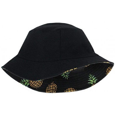 Bucket Hats Reversible Cotton Bucket Hat Multicolored Fisherman Cap Packable Sun Hat - Black Pineapple - CE196ES6XSQ $10.23